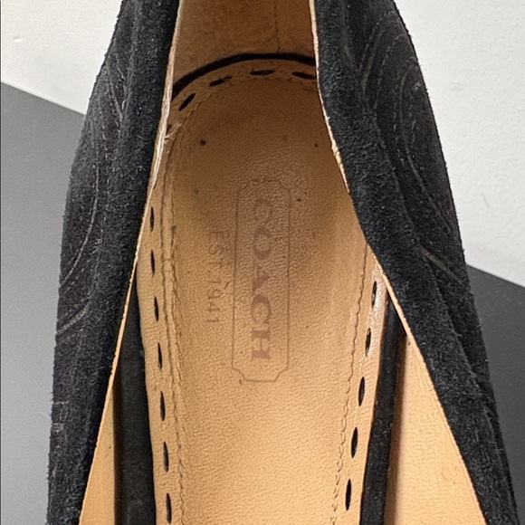 Coach Brigett suede logo stitched platform pumps heels stiletto black 10B - Picture 9 of 16